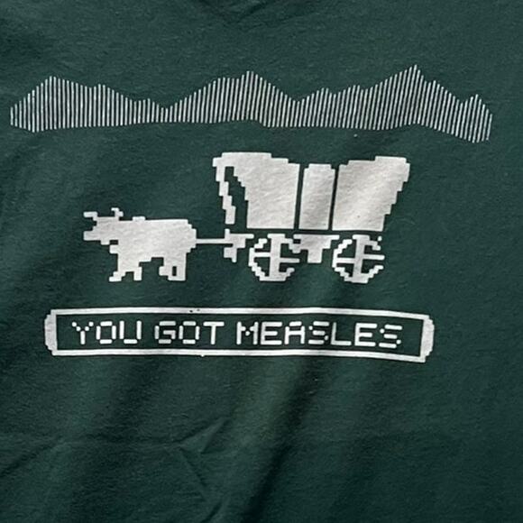 Oregon Trail Adventure Game Funny Graphic T-Shirt Short Sleeve Size XS Green - Picture 2 of 5